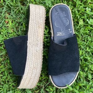 Black Suede Chunky Platform Espadrille Sandals